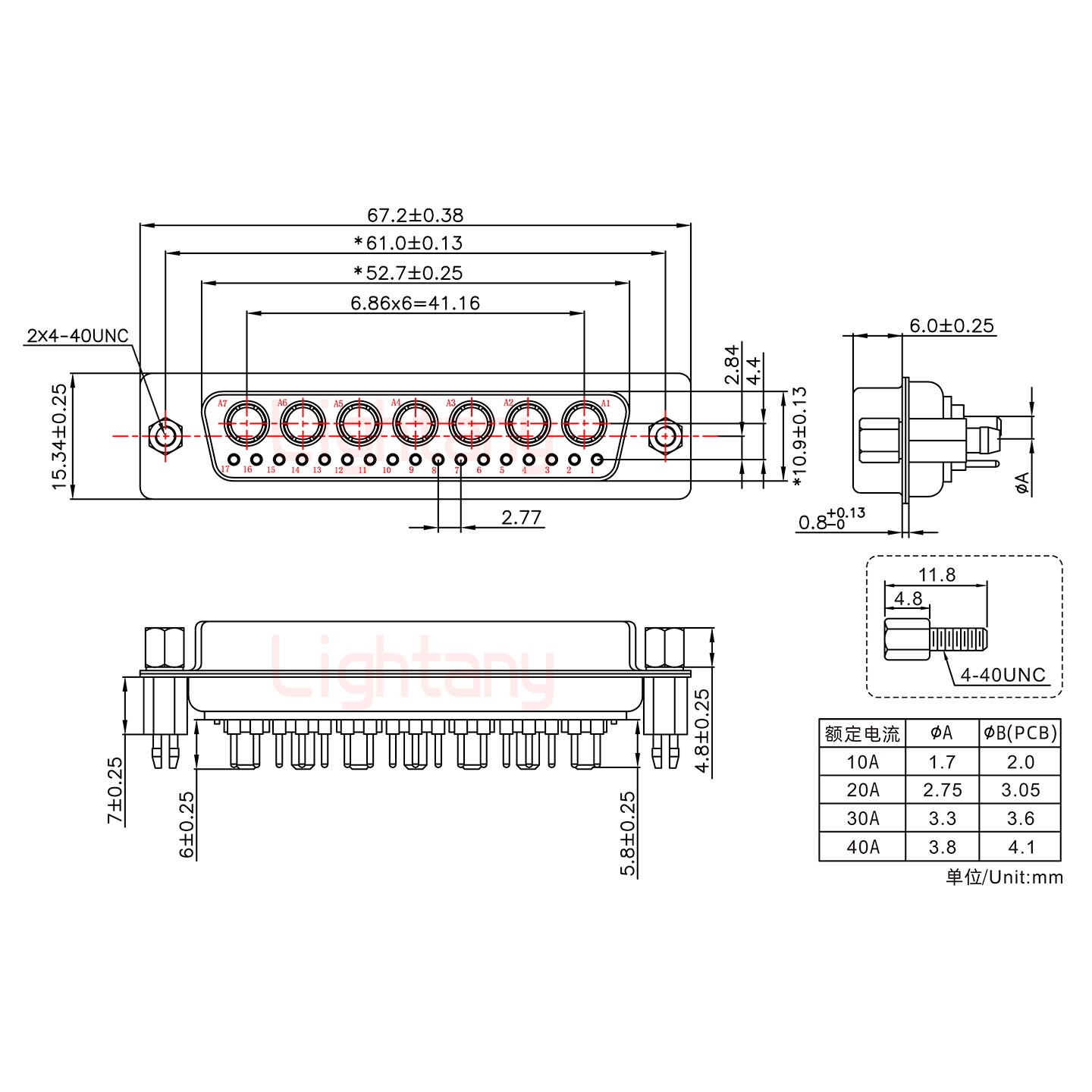 24W7母PCB直插板/鉚魚(yú)叉7.0/大電流20A