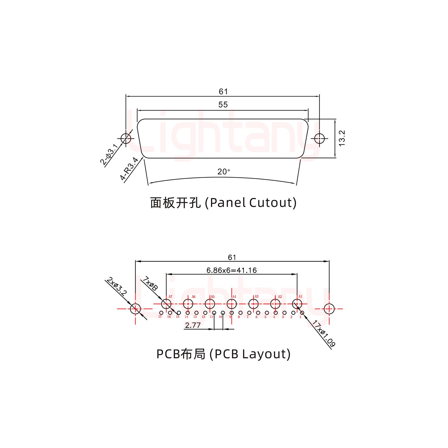 24W7母PCB直插板/鉚魚(yú)叉7.0/大電流20A