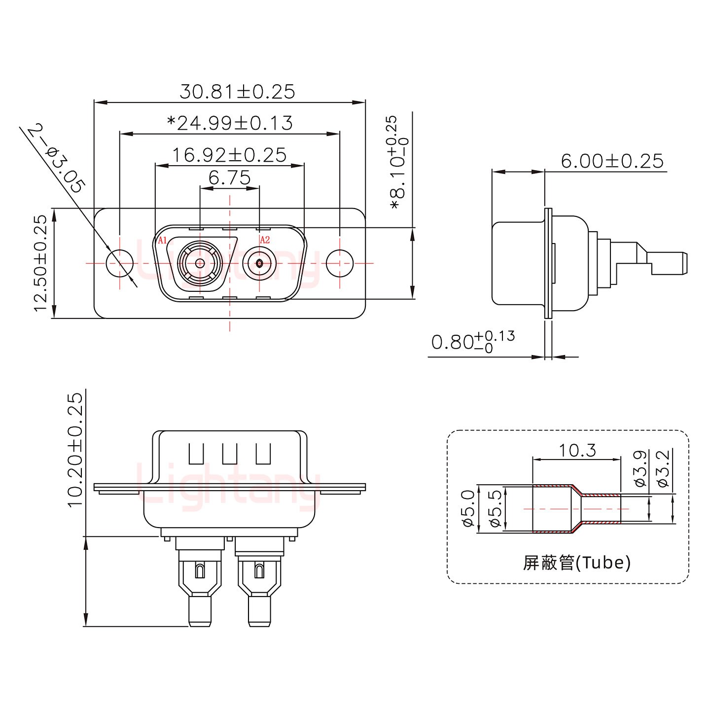 2V2公焊線式75歐姆+9P金屬外殼1392斜出線4~12mm