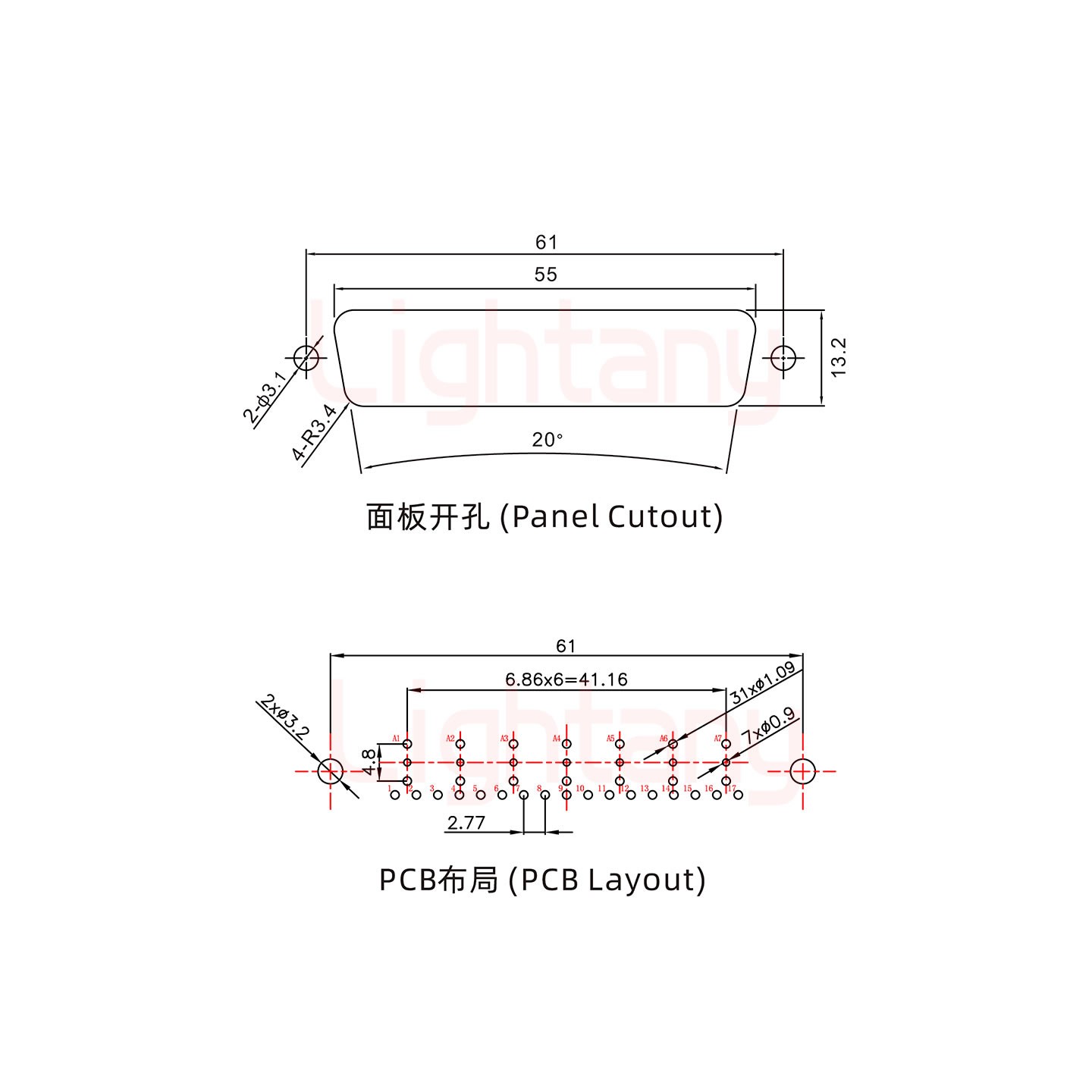 24W7公PCB直插板/鉚魚叉7.0/射頻同軸50歐姆