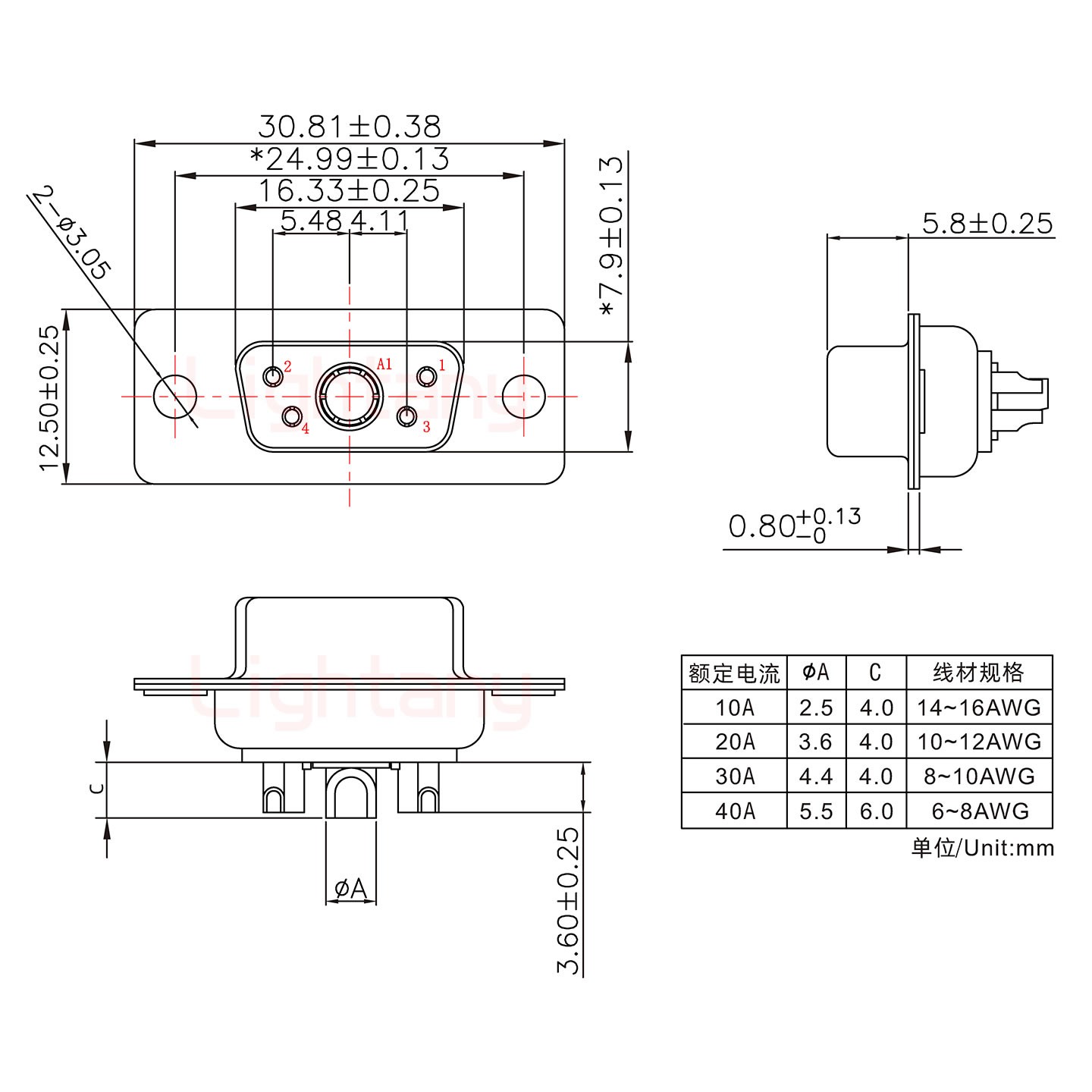 5W1母短體焊線(xiàn)/光孔/大電流20A