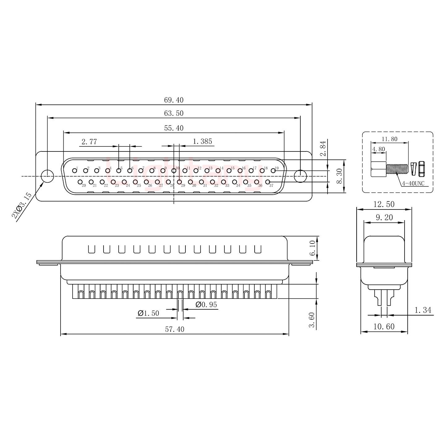 DB37 公 焊線式 配螺絲螺母 車(chē)針