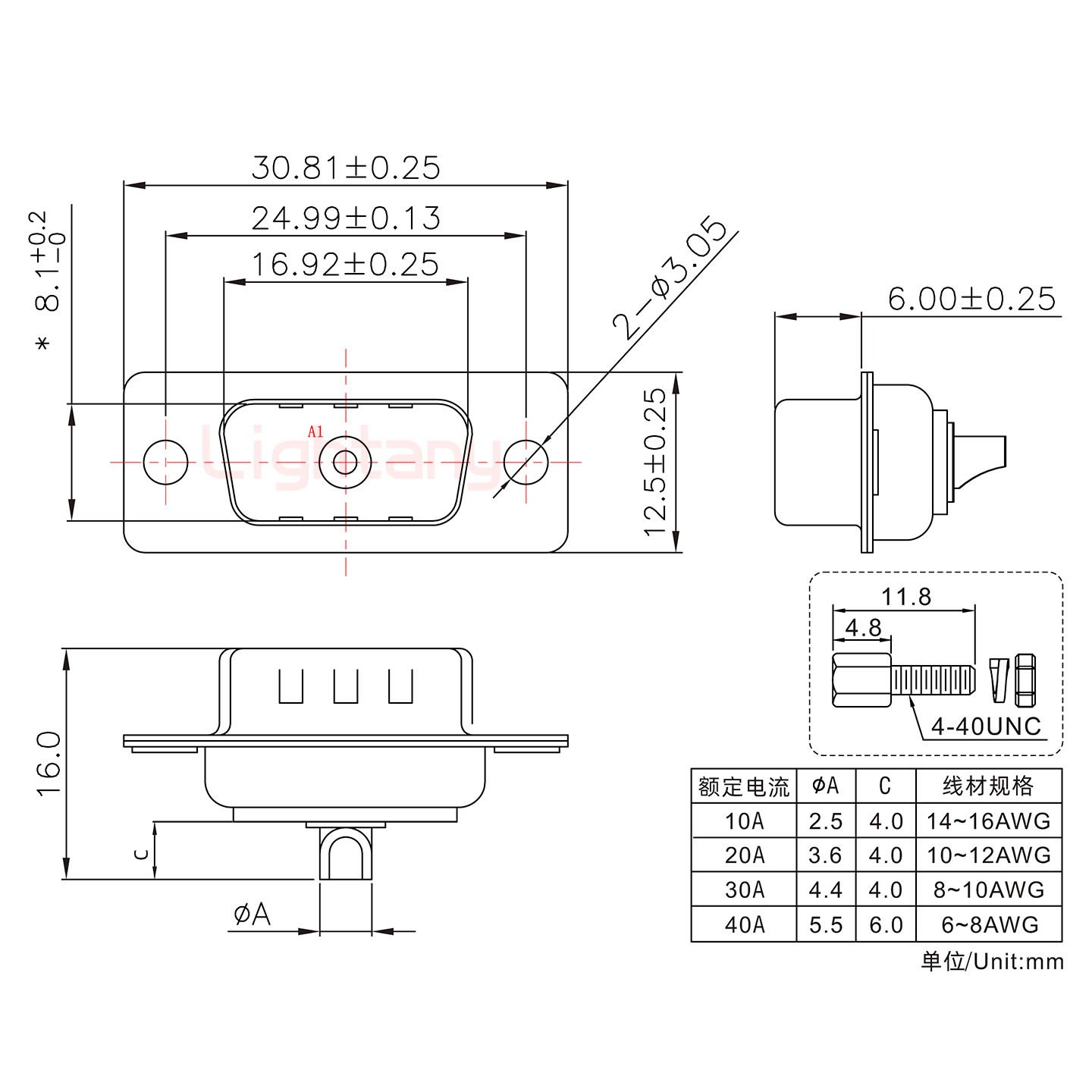 1W1公短體焊線(xiàn)/配螺絲螺母/大電流30A