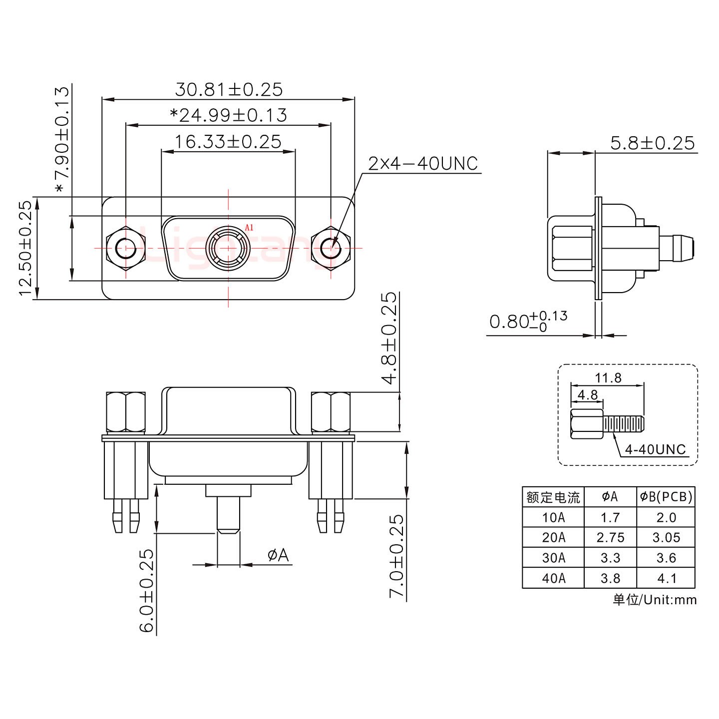 1W1母PCB直插板/鉚支架6.0/大電流10A