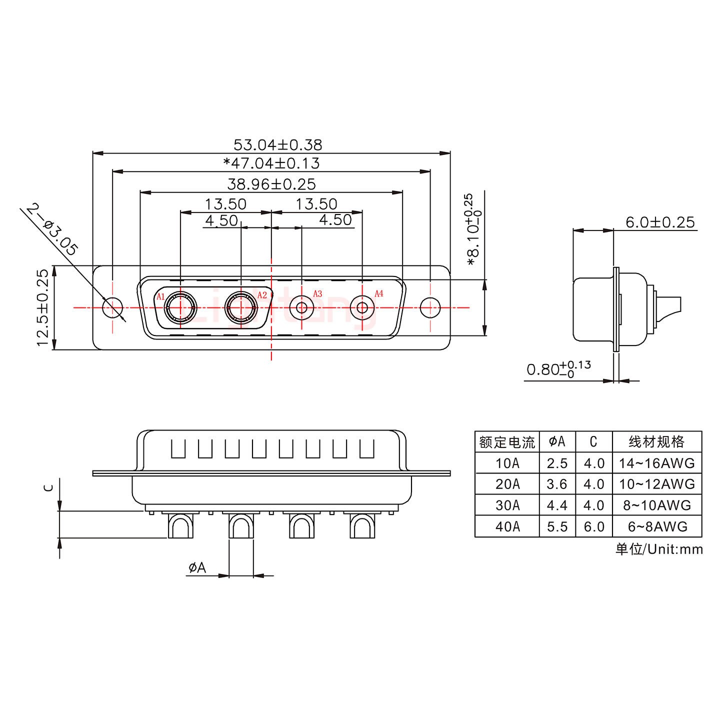 4V4母短體焊線20A+25P金屬外殼1657直出線4~12mm