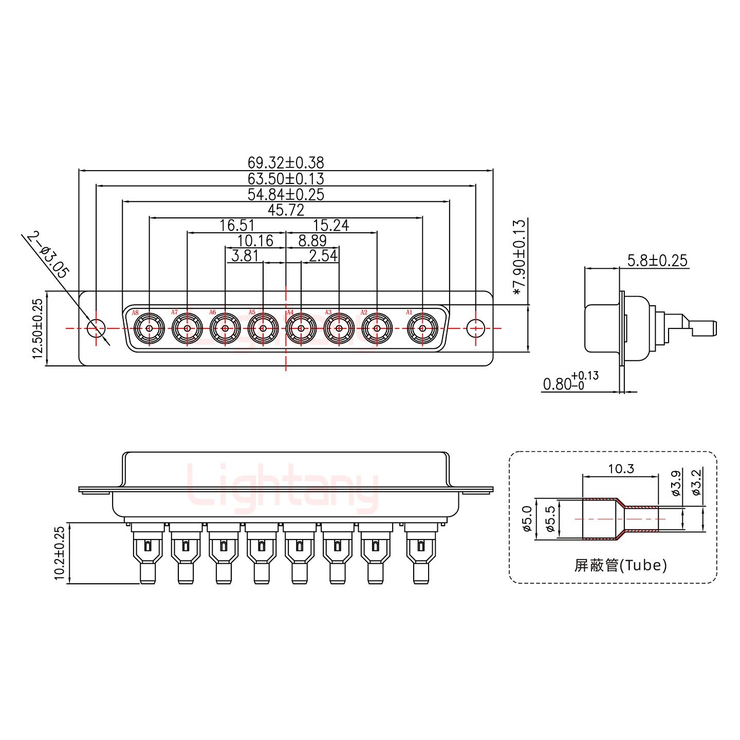 8W8母頭焊線(xiàn)+防水接頭/線(xiàn)徑5~11mm/射頻同軸50歐姆