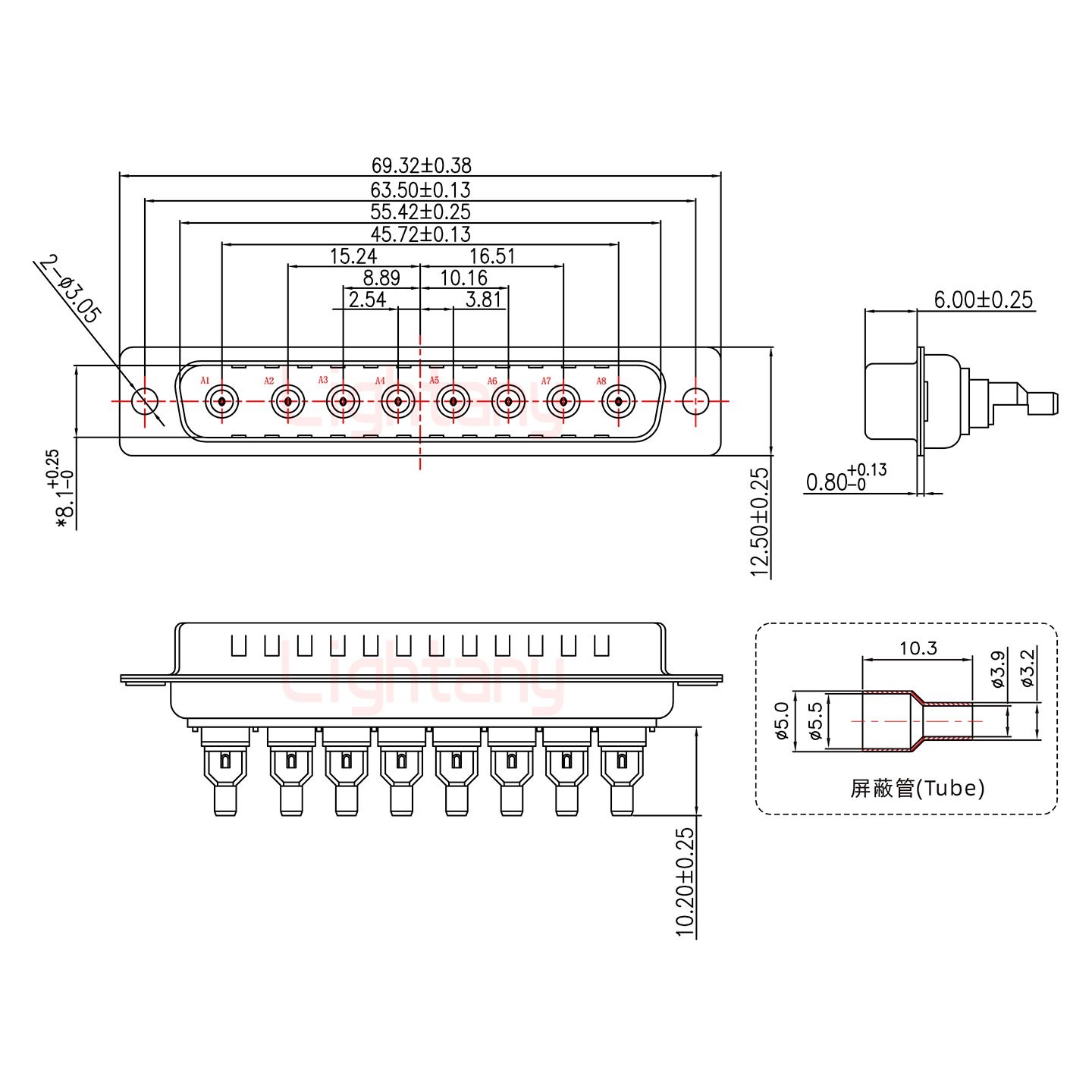 8W8公頭焊線(xiàn)+防水接頭/線(xiàn)徑5~11mm/射頻同軸50歐姆