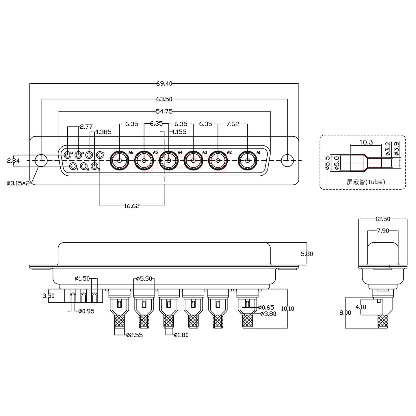 13W6B母頭焊線+防水接頭/線徑10~16mm/射頻同軸75歐姆