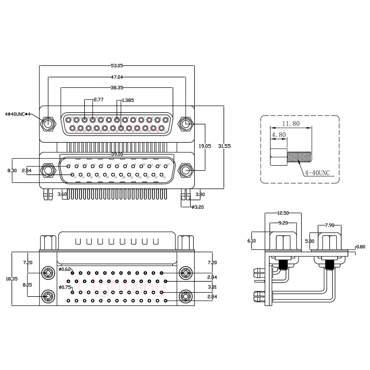 DR25 上母下公 間距19.05車(chē)針雙胞胎 D-SUB連接器