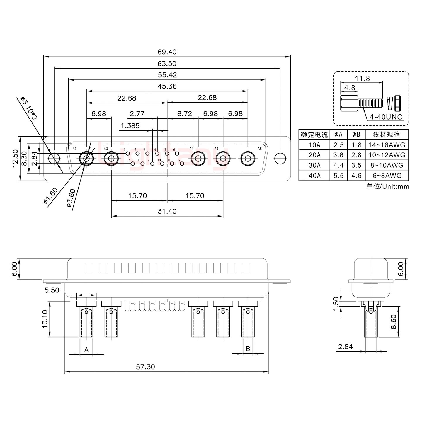 17W5公壓線(xiàn)式/配螺絲螺母/大電流10A