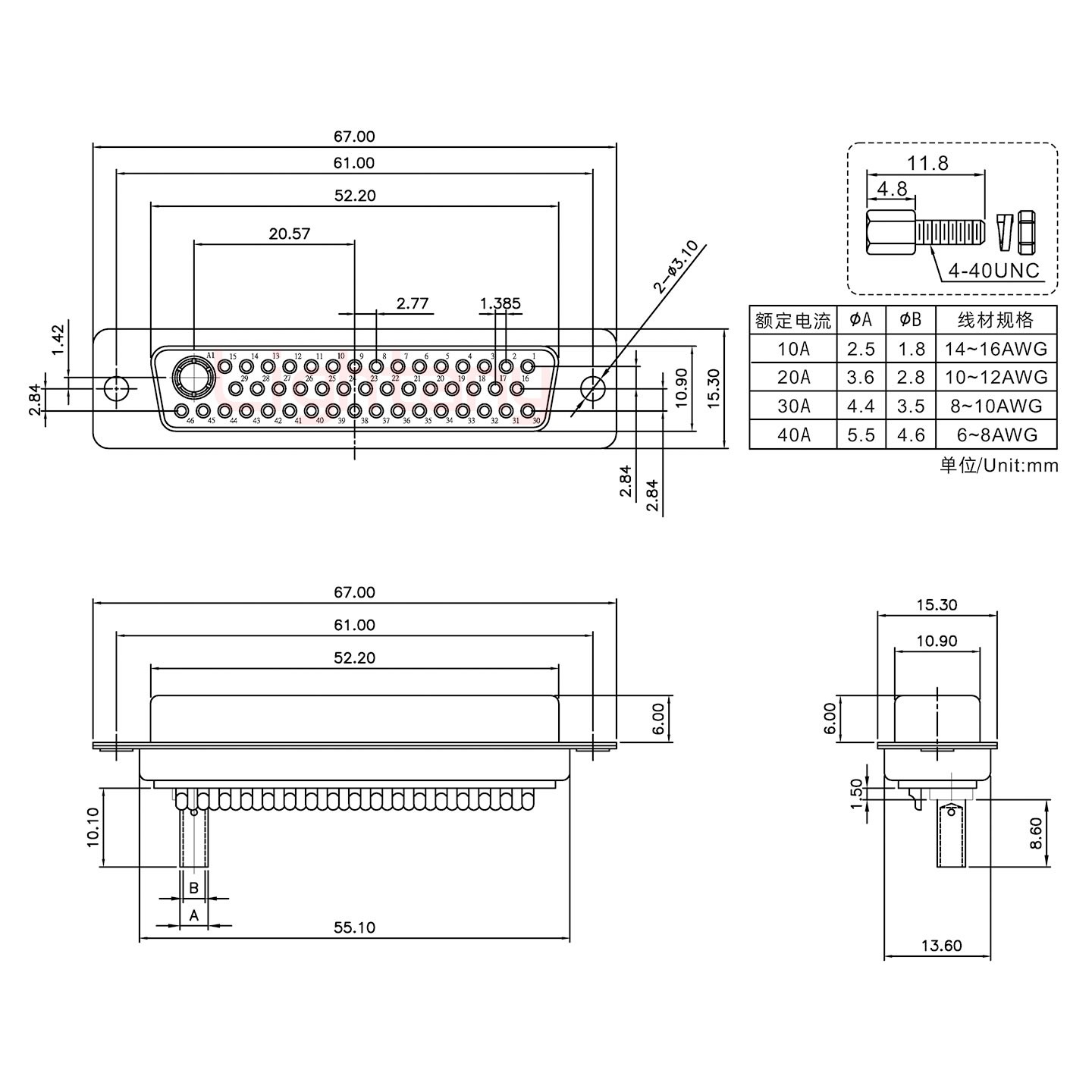 47W1母壓線式/配螺絲螺母/大電流20A
