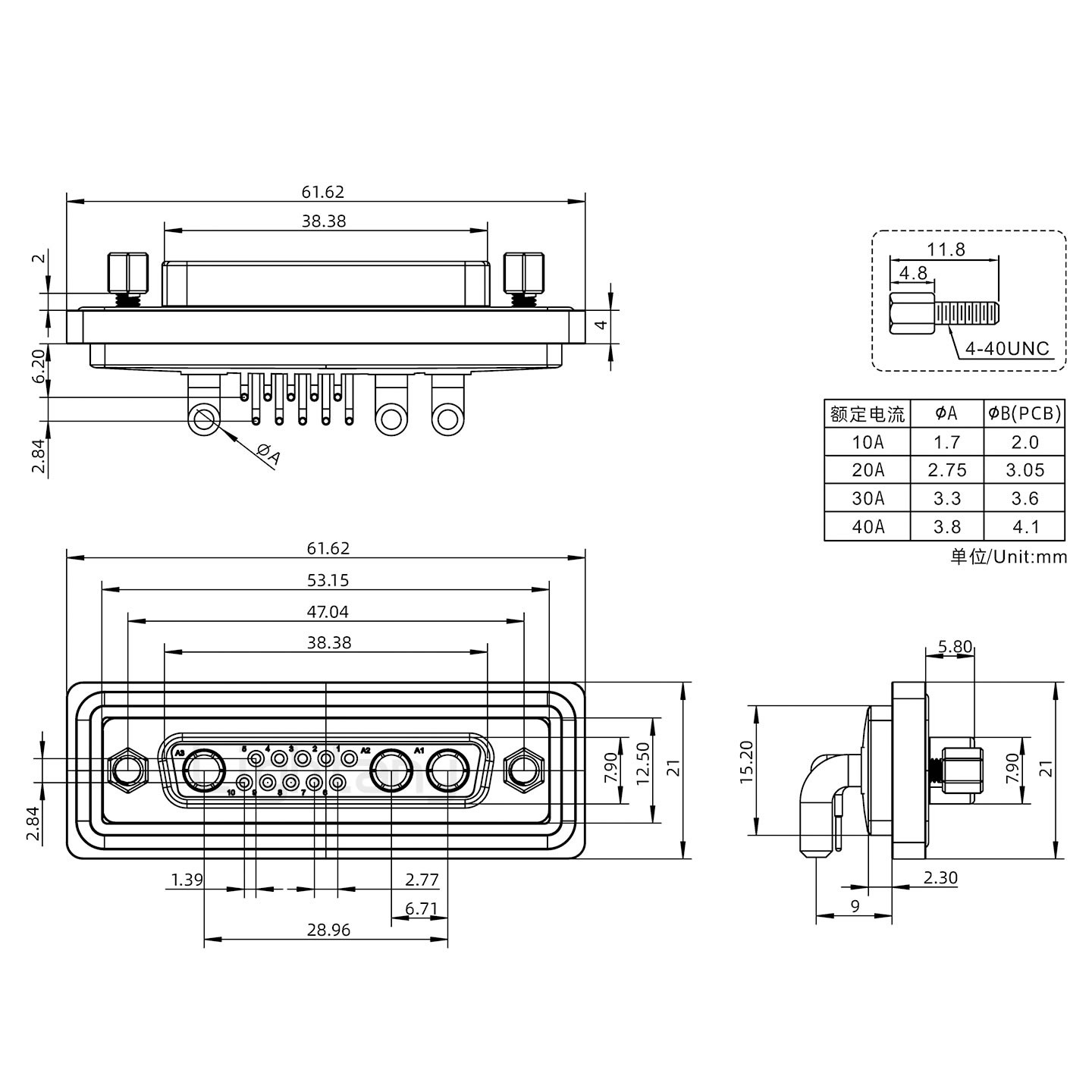 防水13W3母彎插板/鎖螺絲/大電流40A