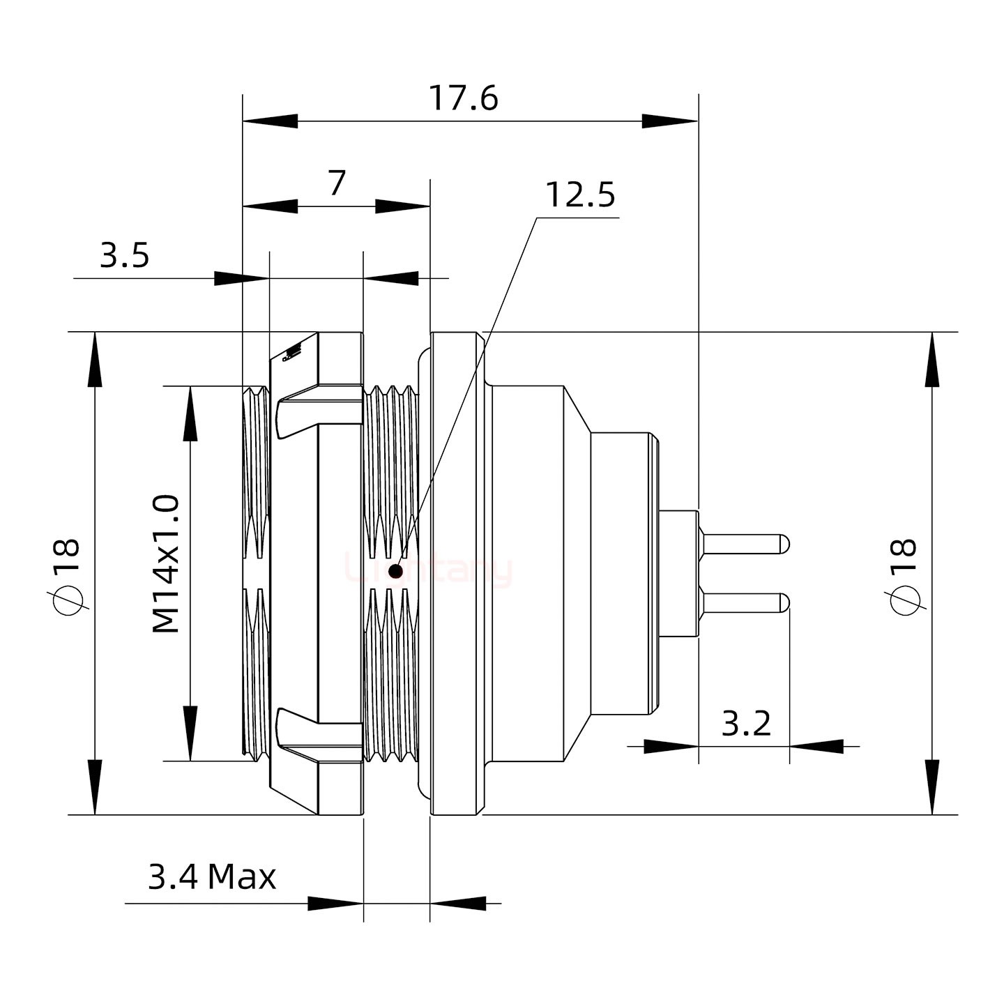 EEG.0K.004.CLN推拉自鎖前螺母插座 PCB直插板