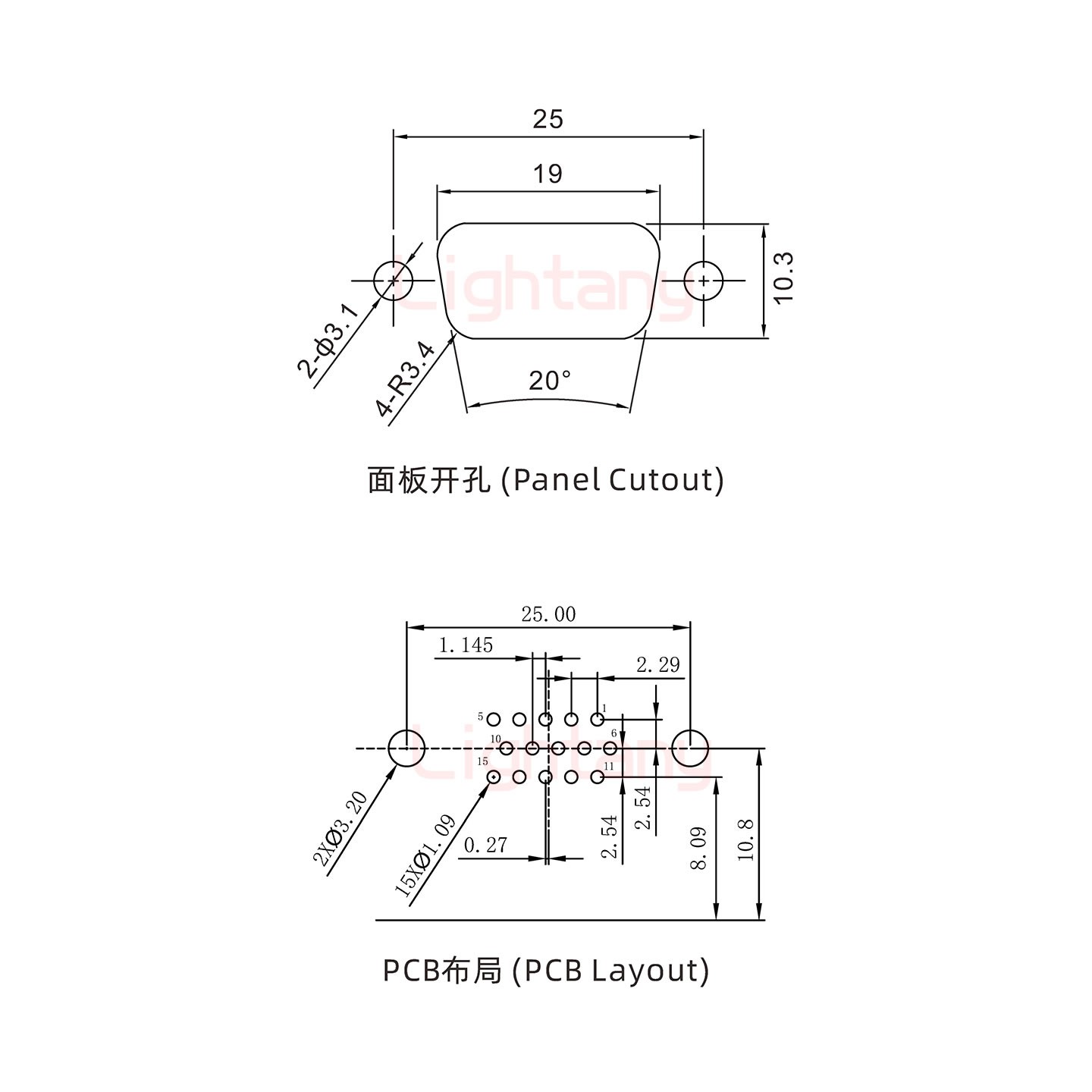 HDR15 母 彎插板8.89 塑料支架10.8 鎖螺絲 車針