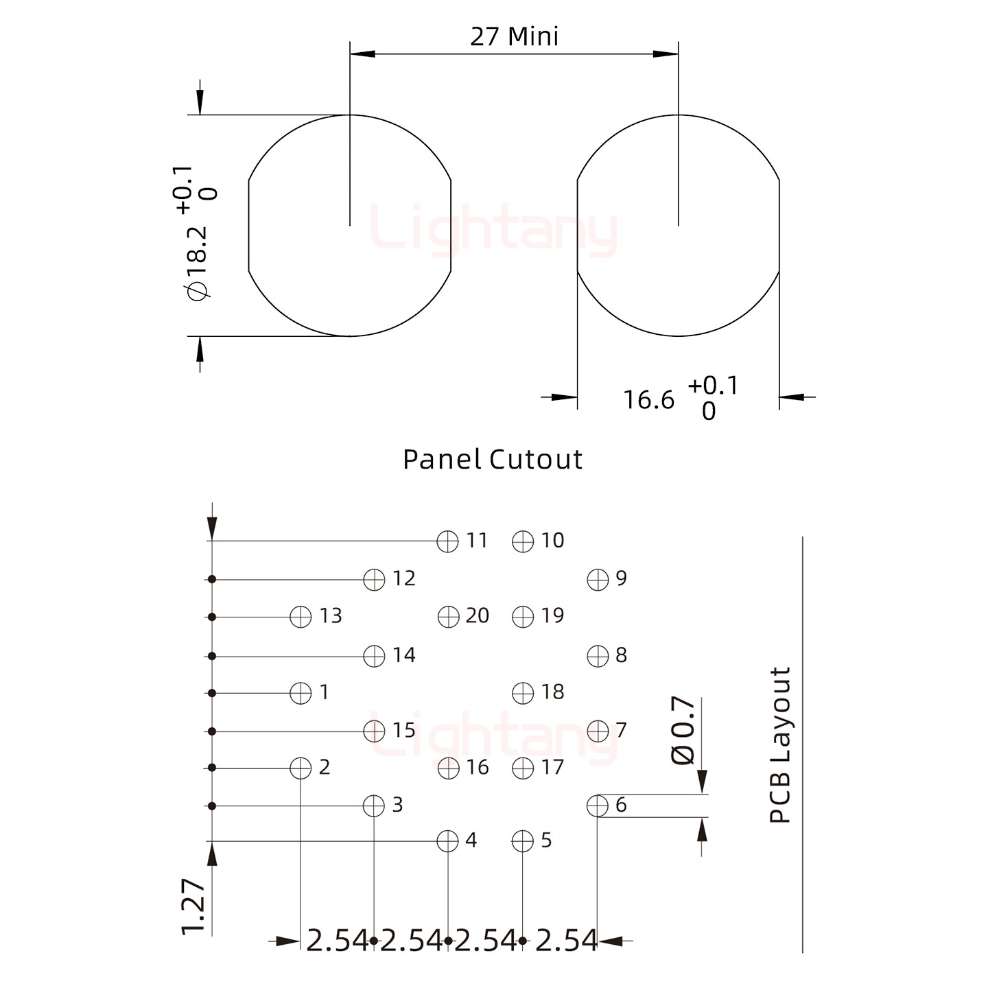 EEG.3B.020.CLV前螺母插座 PCB彎插板