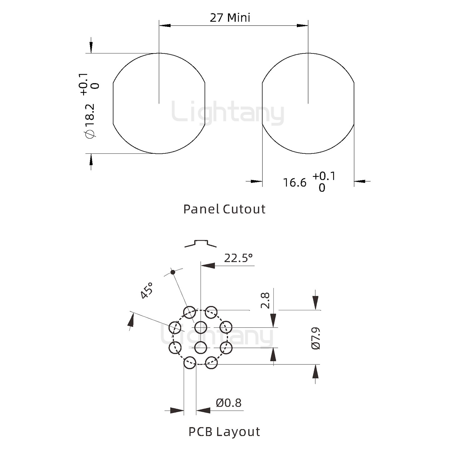 ECG.3B.010.CLN雙螺母插座 PCB直插板